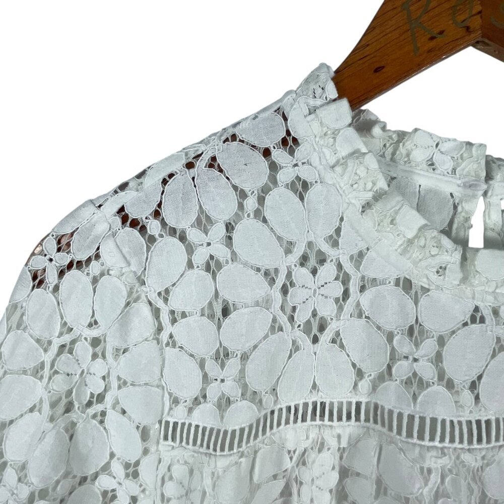 Halogen White Lace Shift Dress Long Sleeve Cotton Blend Size M - Picture 5 of 12